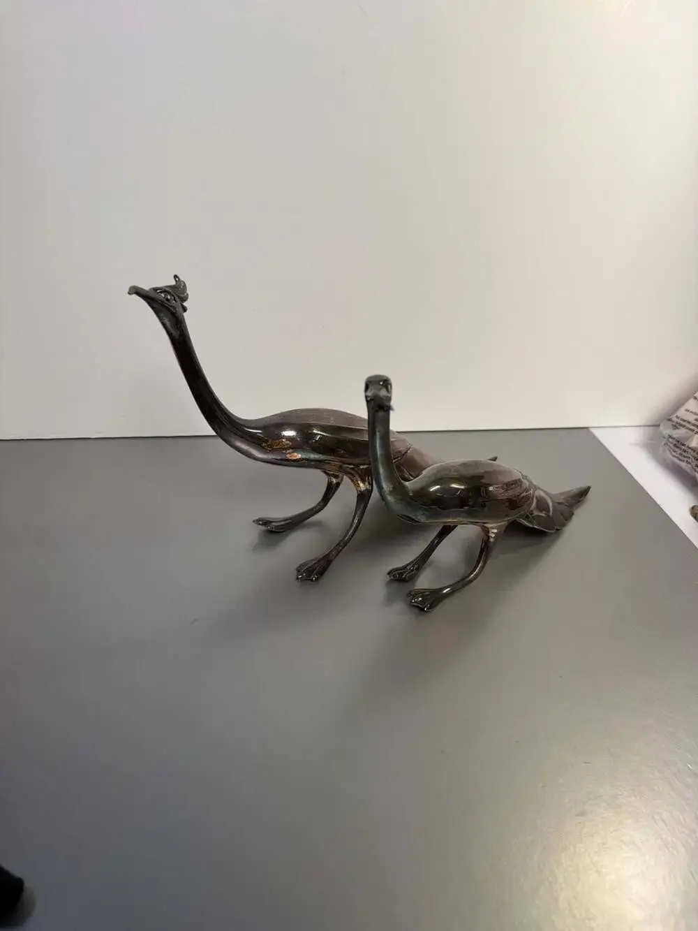 2‎ VTG WEIDLICH MCm HOLLYWOOD REGENCY LARGE SILVERPLATE BIRDS MFG 2257 USA